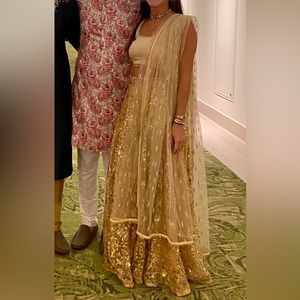 Lehenga, top, and dupatta